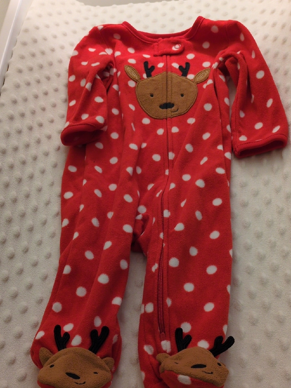 Carter's Red Polka Dot Reindeer Fleece Footie Pajamas, 6m